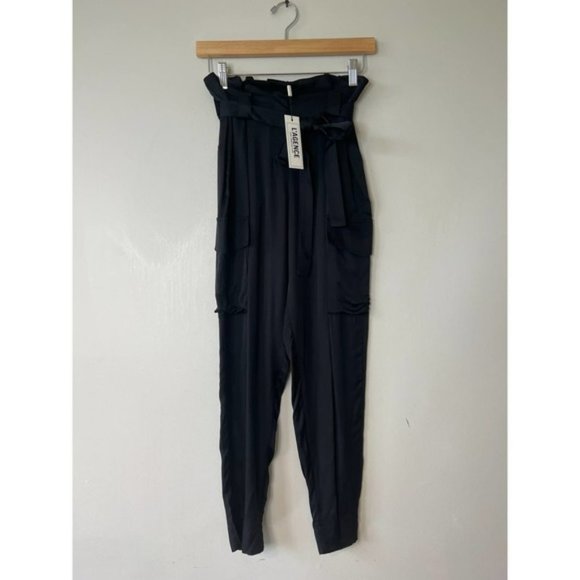 L'agence Roxy Paperbag Self Tie Zip Fly Satin Pants Women's Black Size: 0 NWT - Picture 2 of 11